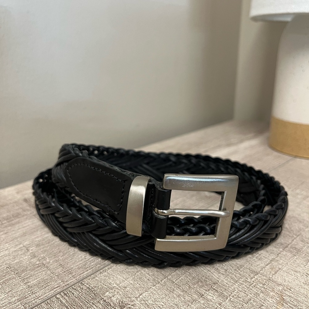 NWT - LINEA PELLE Men's Black Braided Leather Belt